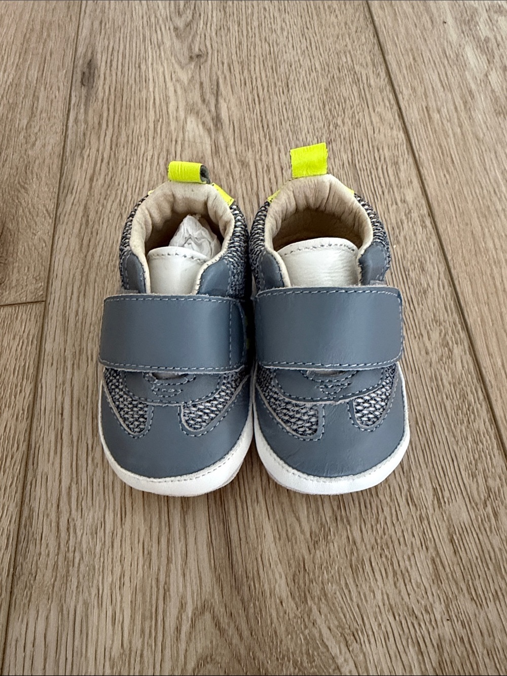 Robeez Gray and Neon Yellow Baby Velcro Sneakers